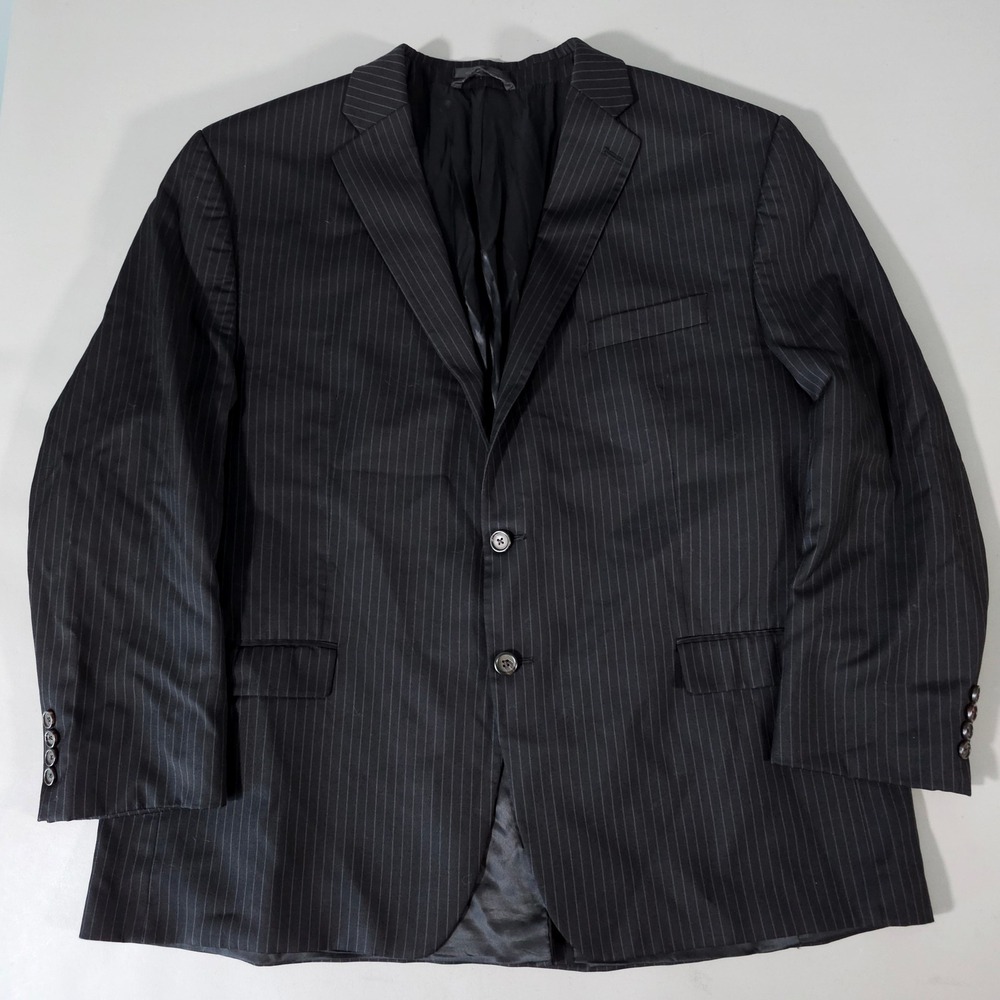 Lauren Ralph Lauren Blazer Mens 52R Black Pinstripe 100% Wool 2-Button Jacket